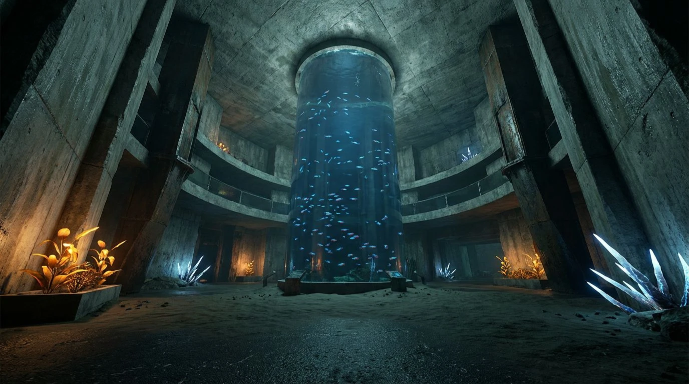 Brutalist Aquarium Design & Dark Water Color Palettes